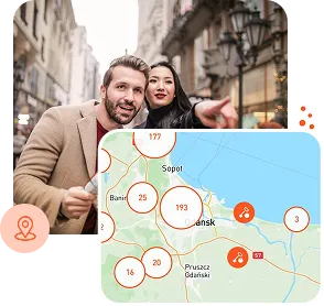 Kafelki: mapa atrakcji HiddenGems oraz dwóch podróżników.
